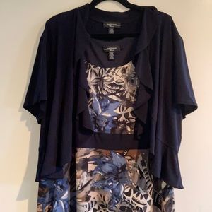 Navy blue print 2 piece dress